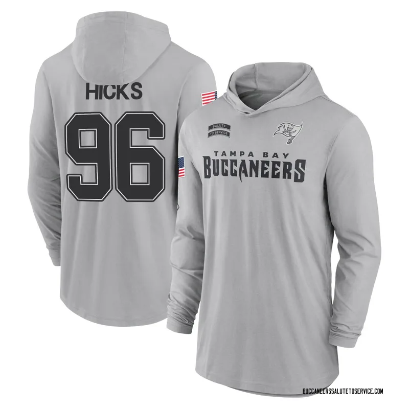 Men's Akiem Hicks Tampa Bay Buccaneers Gray 2024 Salute to Service Lightweight Performance Long Sleeve Hooded T-Shirt