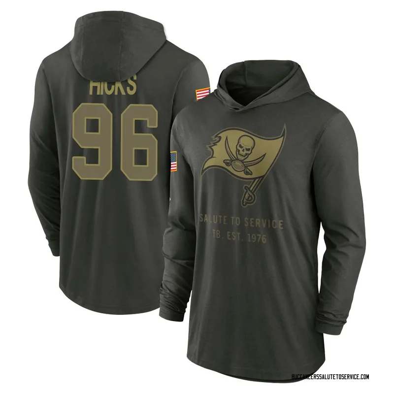 Men's Akiem Hicks Tampa Bay Buccaneers Green Forest/ 2025 Salute to Service Sideline Lightweight Hooded Pullover Long Sleeve T-S