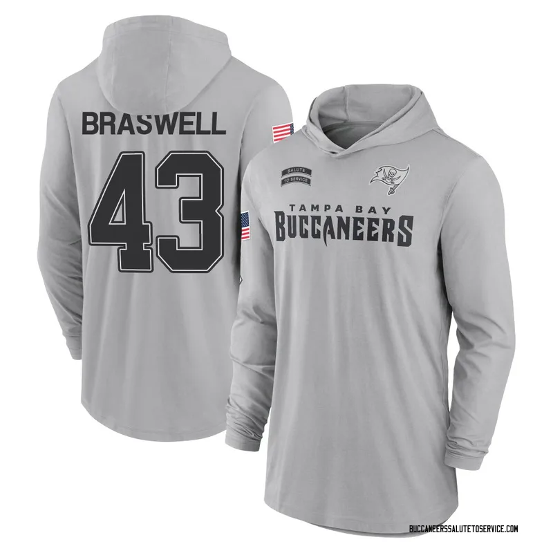 Men's Chris Braswell Tampa Bay Buccaneers Gray 2024 Salute to Service Lightweight Performance Long Sleeve Hooded T-Shirt
