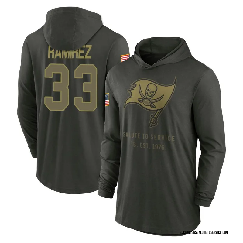 Men's Jose Ramirez Tampa Bay Buccaneers Green Forest/ 2025 Salute to Service Sideline Lightweight Hooded Pullover Long Sleeve T-