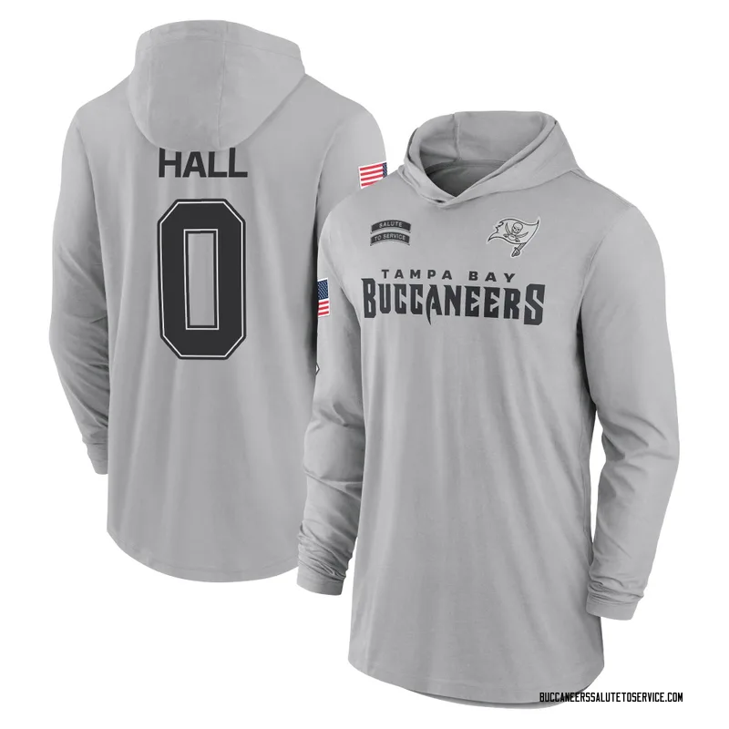Men's Kemon Hall Tampa Bay Buccaneers Gray 2024 Salute to Service Lightweight Performance Long Sleeve Hooded T-Shirt