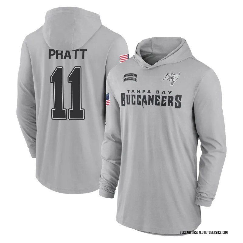Men's Michael Pratt Tampa Bay Buccaneers Gray 2024 Salute to Service Lightweight Performance Long Sleeve Hooded T-Shirt