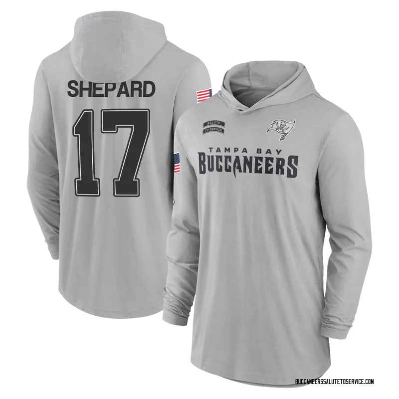Men's Sterling Shepard Tampa Bay Buccaneers Gray 2024 Salute to Service Lightweight Performance Long Sleeve Hooded T-Shirt
