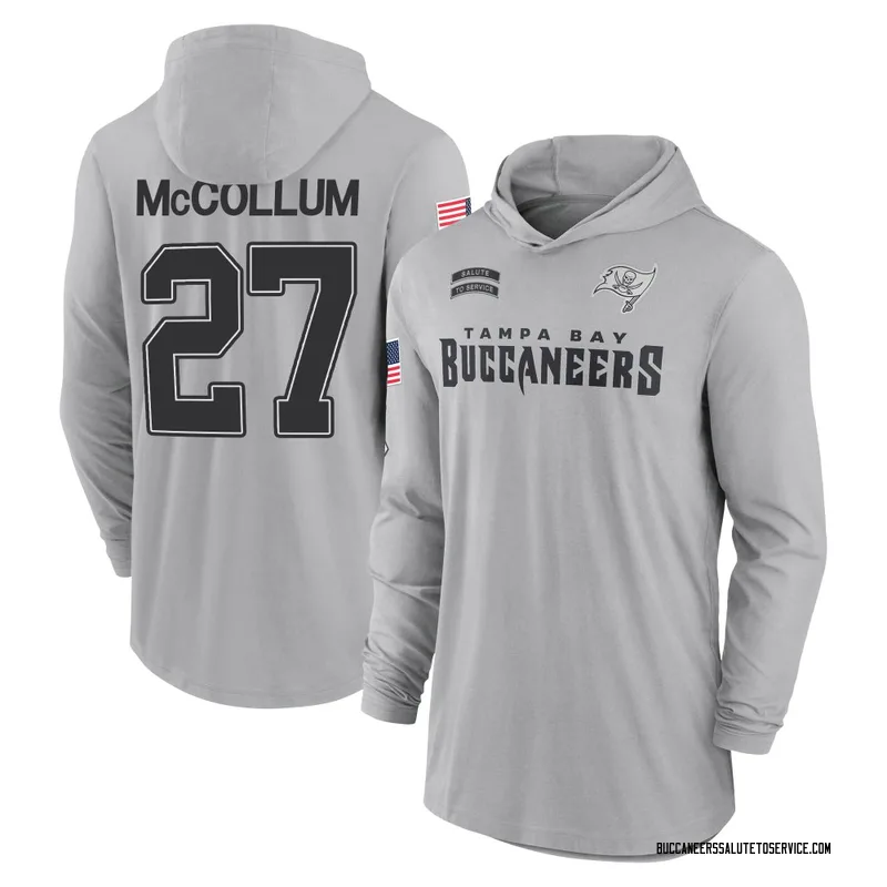 Men's Zyon McCollum Tampa Bay Buccaneers Gray 2024 Salute to Service Lightweight Performance Long Sleeve Hooded T-Shirt