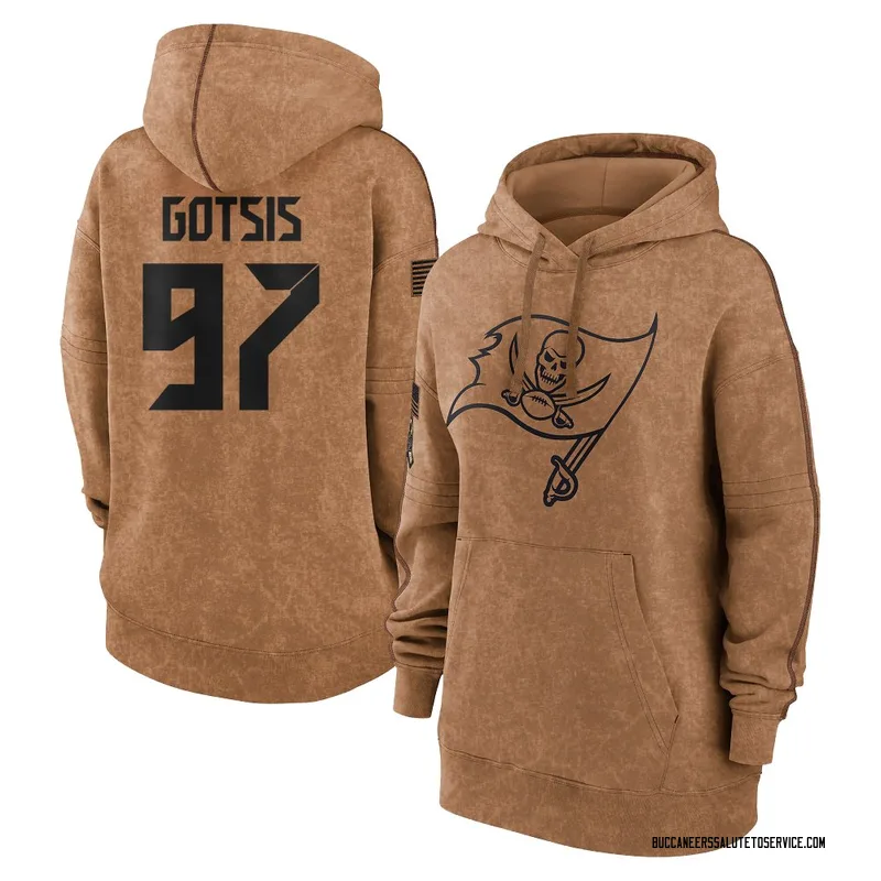 Women's Adam Gotsis Tampa Bay Buccaneers Brown 2023 Salute To Service Pullover Hoodie