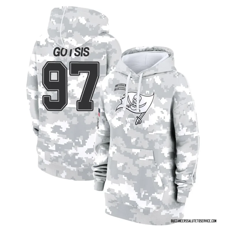 Women's Adam Gotsis Tampa Bay Buccaneers Camo Arctic 2024 Salute to Service Club Fleece Pullover Hoodie