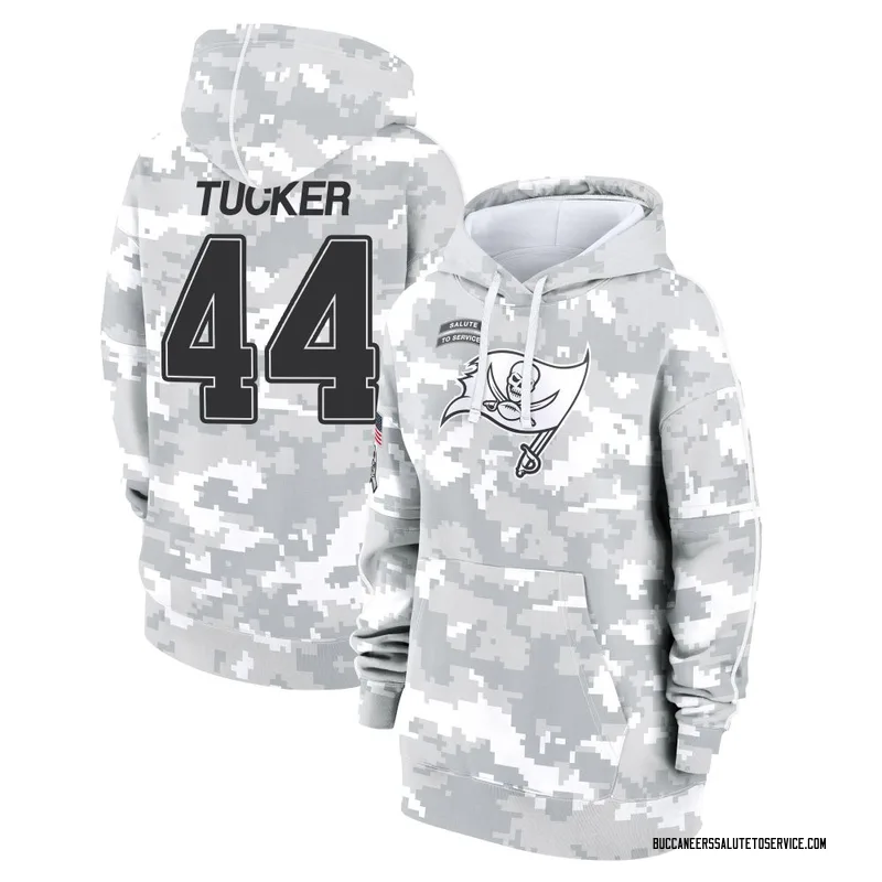 Women's Sean Tucker Tampa Bay Buccaneers Camo Arctic 2024 Salute to Service Club Fleece Pullover Hoodie