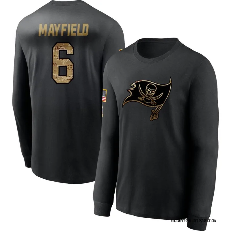 Youth Baker Mayfield Tampa Bay Buccaneers Black 2020 Salute To Service Sideline Performance Long Sleeve T-Shirt