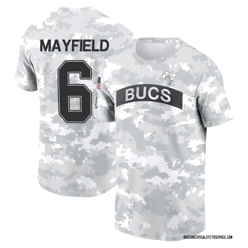 Youth Baker Mayfield Tampa Bay Buccaneers Camo Arctic 2024 Salute to Service Performance T-Shirt