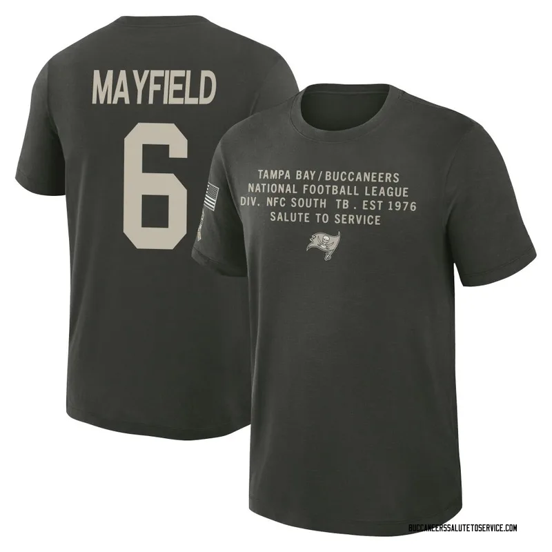Youth Baker Mayfield Tampa Bay Buccaneers Green Dark/ 2025 Salute to Service Sideline Slub T-Shirt