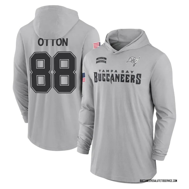 Youth Cade Otton Tampa Bay Buccaneers Gray 2024 Salute to Service Lightweight Performance Long Sleeve Hooded T-Shirt