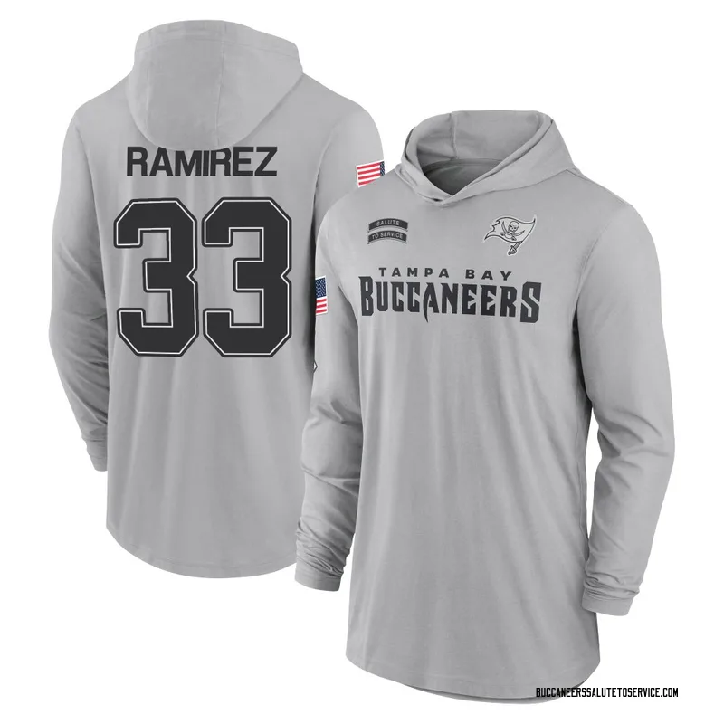 Youth Jose Ramirez Tampa Bay Buccaneers Gray 2024 Salute to Service Lightweight Performance Long Sleeve Hooded T-Shirt