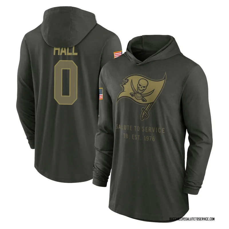 Youth Kemon Hall Tampa Bay Buccaneers Green Forest/ 2025 Salute to Service Sideline Lightweight Hooded Pullover Long Sleeve T-Sh