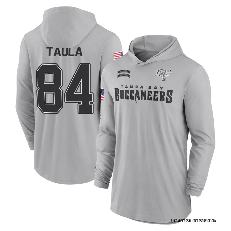 Youth Tanner Taula Tampa Bay Buccaneers Gray 2024 Salute to Service Lightweight Performance Long Sleeve Hooded T-Shirt