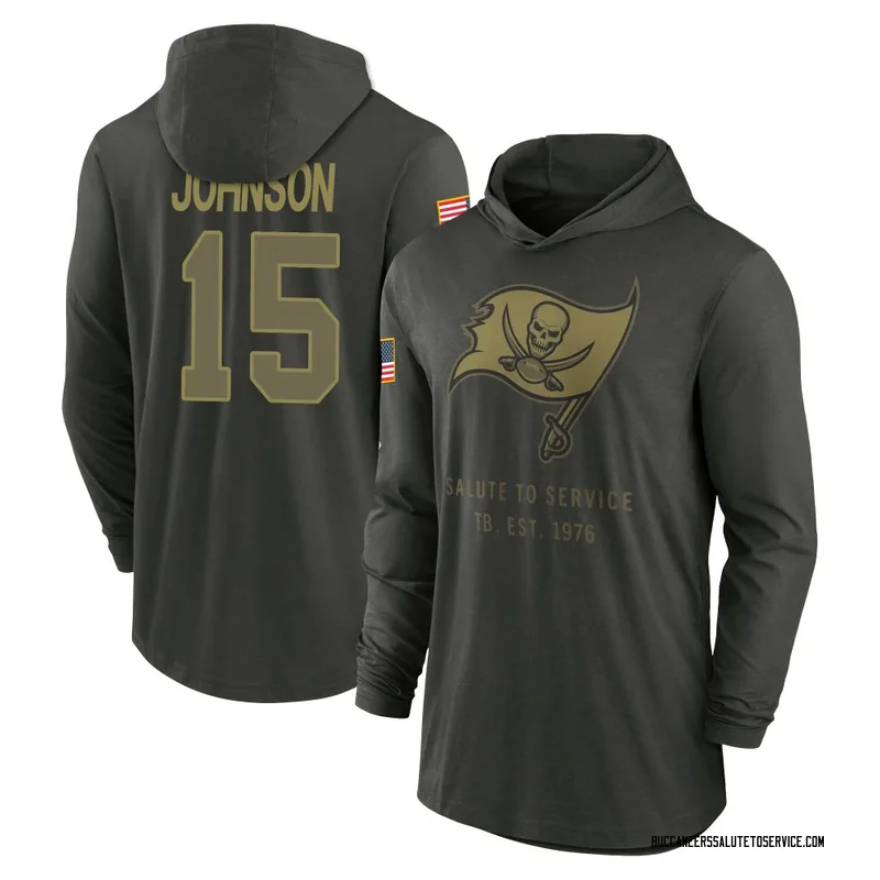 Youth Tez Johnson Tampa Bay Buccaneers Green Forest/ 2025 Salute to Service Sideline Lightweight Hooded Pullover Long Sleeve T-S