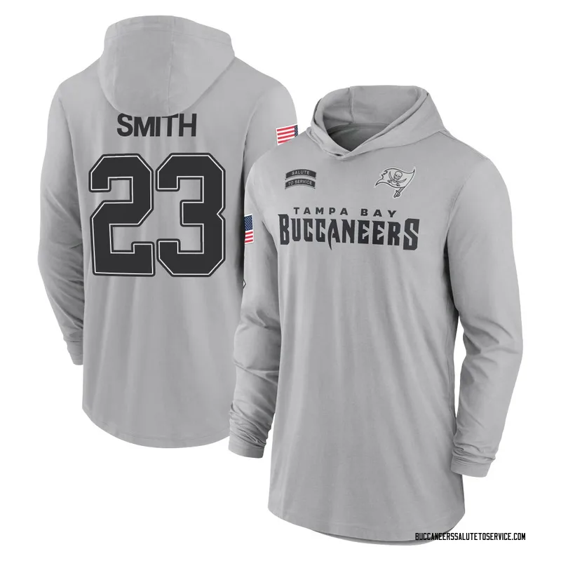 Youth Tykee Smith Tampa Bay Buccaneers Gray 2024 Salute to Service Lightweight Performance Long Sleeve Hooded T-Shirt