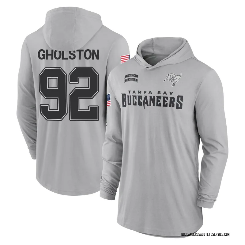 Youth William Gholston Tampa Bay Buccaneers Gray 2024 Salute to Service Lightweight Performance Long Sleeve Hooded T-Shirt