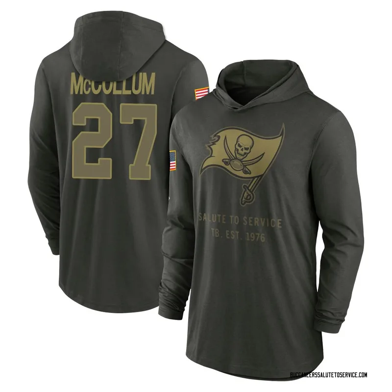 Youth Zyon McCollum Tampa Bay Buccaneers Green Forest/ 2025 Salute to Service Sideline Lightweight Hooded Pullover Long Sleeve T